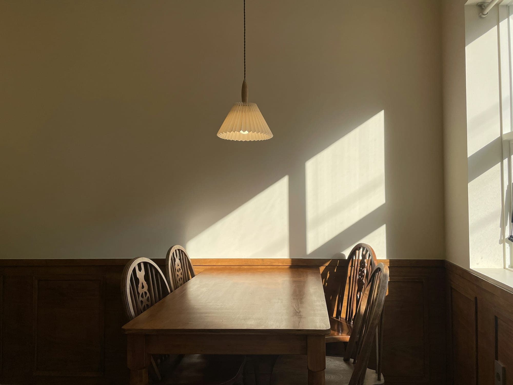A sunlit table in the dining room
